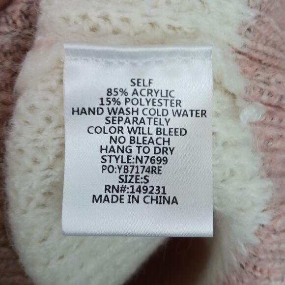 Kori SZ S Oversized Colorblock Striped V-Neck Sweater NWT Pink Gray Cream Tan - Picture 8 of 8